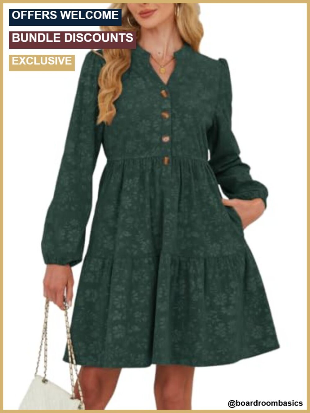 Women's Corduroy Long Sleeve Above Knee Work Dress with Pockets